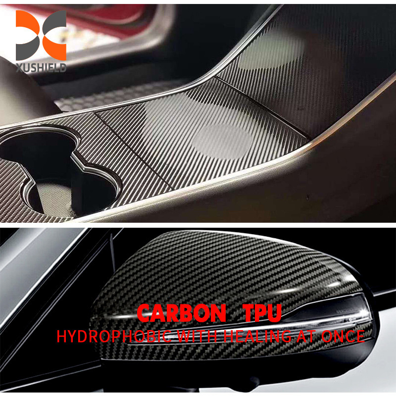 การรักษาตัวเอง การเปลี่ยนสี ผนังป้องกันสี สีดํา สายคาร์บอน TPU Ppf ผนังป้องกันสีรถ